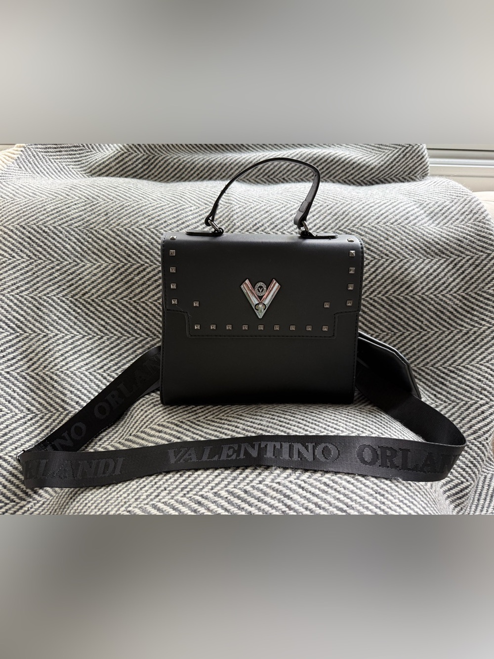 🖤Valentino Orlandi 🖤 Black Studded Top Handle Satchel & Coin Pouch Set